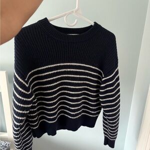 Aritzia Navy & White Striped Ribbed Crewneck Sweater